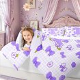 thumbnail image 3 of meiyoeat Cute Bow Letter T Twin Comforter Sets for Girls, Floral Plaid Bedding Set for Bedroom, Purple, Reversible, 2 Pieces, 1 Comforter and 1 Pillowcase, 3 of 6