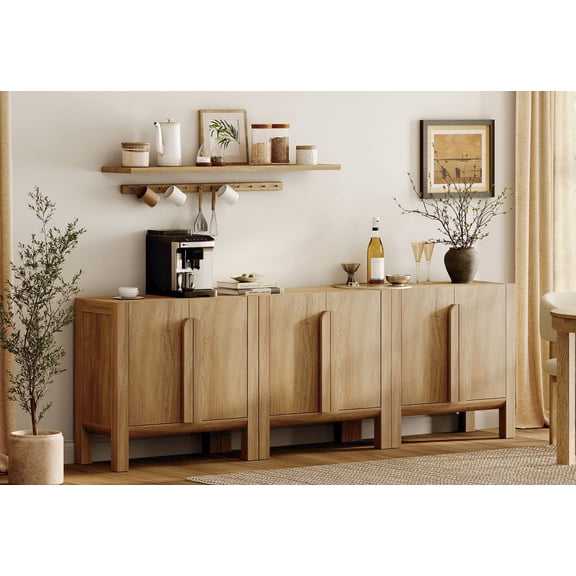 Mid-Century Modern 94.5" Sideboard Buffet Cabinet with Storage, 3-In-1 Wood Credenza with 6 Doors and Adjustable Shelves for Kitchen Living Room, Dining Room