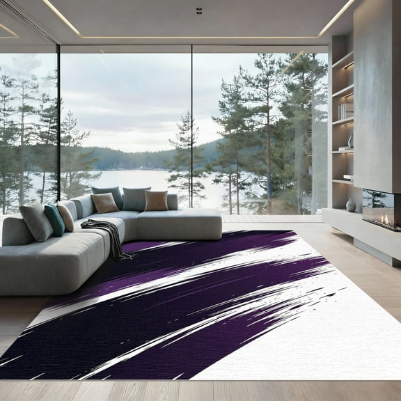 ODIKA 4'x6' Machine Washable Non-Slip Area Rug, Abstract Purple High Traffic Rug, Purple, 1175812