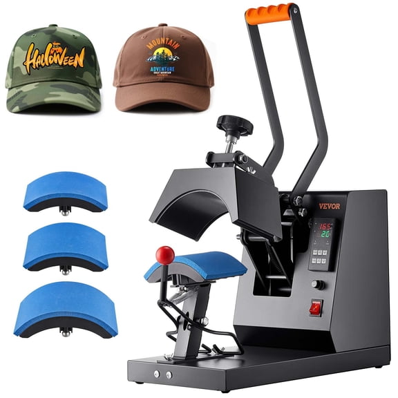 VEVOR Hat Heat Press, 4-in-1 Cap Heat Press Machine, 6 x 3in Clamshell Sublimation Transfer, LCD Digital Timer Temperature Control with 4pcs Curved Heating Elements (6x3/6.7x2.7/6.7x2.7/8.1x3.5)
