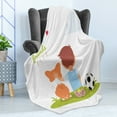 thumbnail image 4 of Best Friend Soft Flannel Fleece Blanket, Cartoon Little Boy Hugging His Dog with a Soccer Ball near Him, Cozy Plush for Indoor and Outdoor Use, 50" x 60", Apple Green and Multicolor, by Ambesonne, 4 of 5