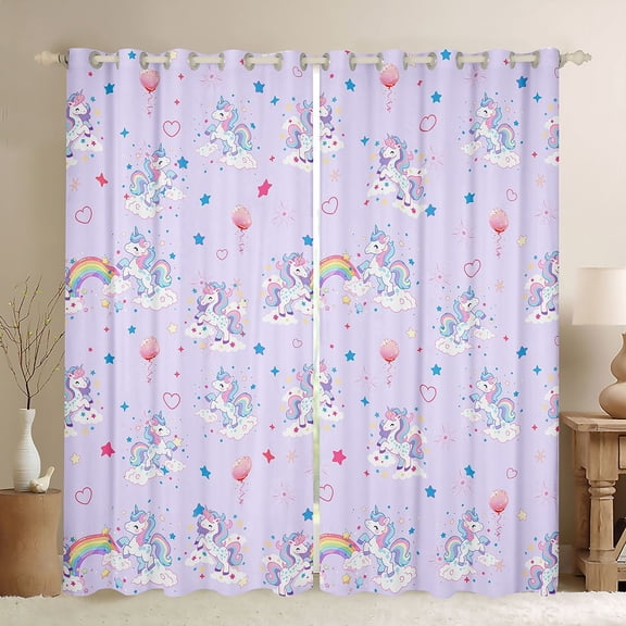 Erosebridal Cartoon Unicorn Girls Black Out Curtains,Dreamy Princess Style Rainbow Curtains Pack of 2 (42x63 Each) For Kids