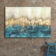 thumbnail image 3 of HFDF Canvas Patg Wall Art Abstract: Heavy Textured Hand Pated Dark Blue & Gold Foils Picture Artwork for Livg Room (x 1 Panel) 20x16inch Framed, 3 of 6