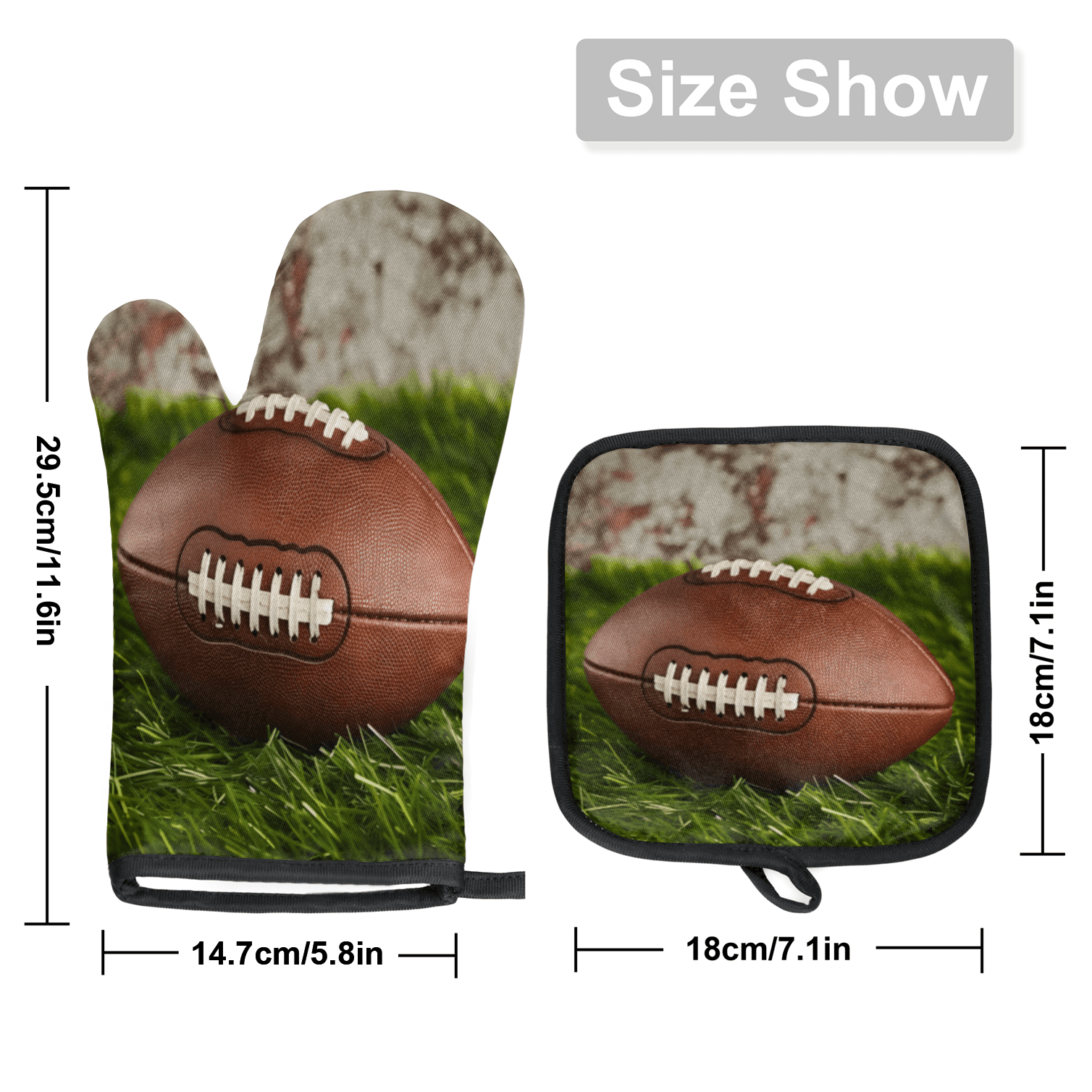 CURLYOOT American Football Oven Mitts and Pot Holders Sets of 2, Non-Slip Washable Rugby Field Hot Pads and Oven Gloves for Kitchen Cooking Baking
