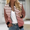 thumbnail image 2 of YUGYXL Trendy Stripe Bomber Jacket for Women Fall Zip Up Windproof Varsity Jacket Color Block Stand Collar Outwear with Pockets Today's, 2 of 6