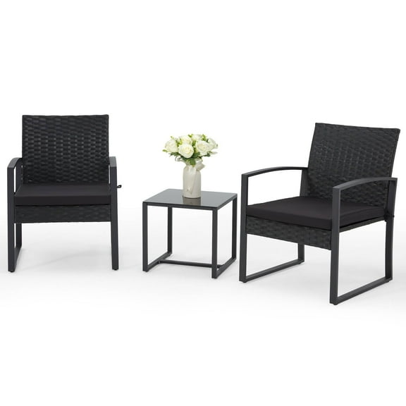 Bezseller 3-Piece Patio Bistro Set, Outdoor Rattan Furniture Set with Coffee Table, Ideal for Outdoor Use, Black