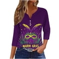 thumbnail image 2 of xixinqiwan Women's Tops V Neck Seven Sleeve Loose Tops Fat Tuesday Carnival Tee New Orleans Party, 2 of 6