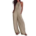 thumbnail image 2 of Ailaofu Women's Summer Halter Neck Sleeveless Solid Color Jumpsuit, Fashion Casual Beach Vacation Jumpsuit with Pockets, 2 of 7