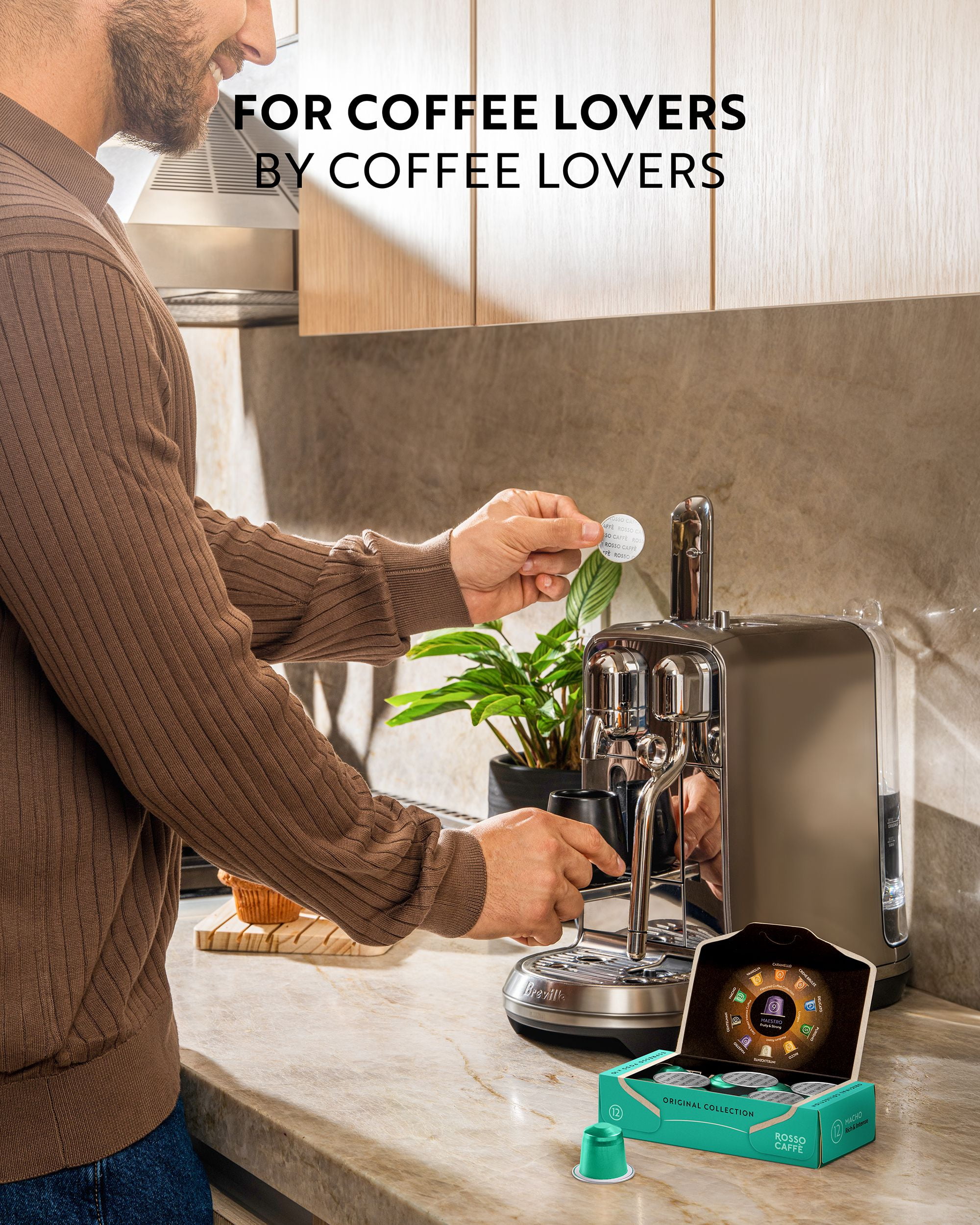 ROSSO CAFFÈ 120 Espresso Coffee Pods for Nespresso Original Machines - Value Intense Pack of Rich and Bold Capsules, 3 Premium Dark Roasts Flavors (Intensity 9-12)