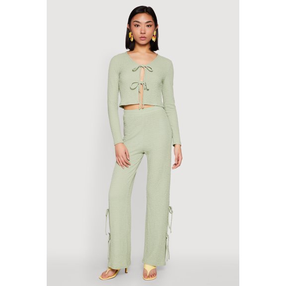 Womens Textured Knit Double Side Tie Slit Pants