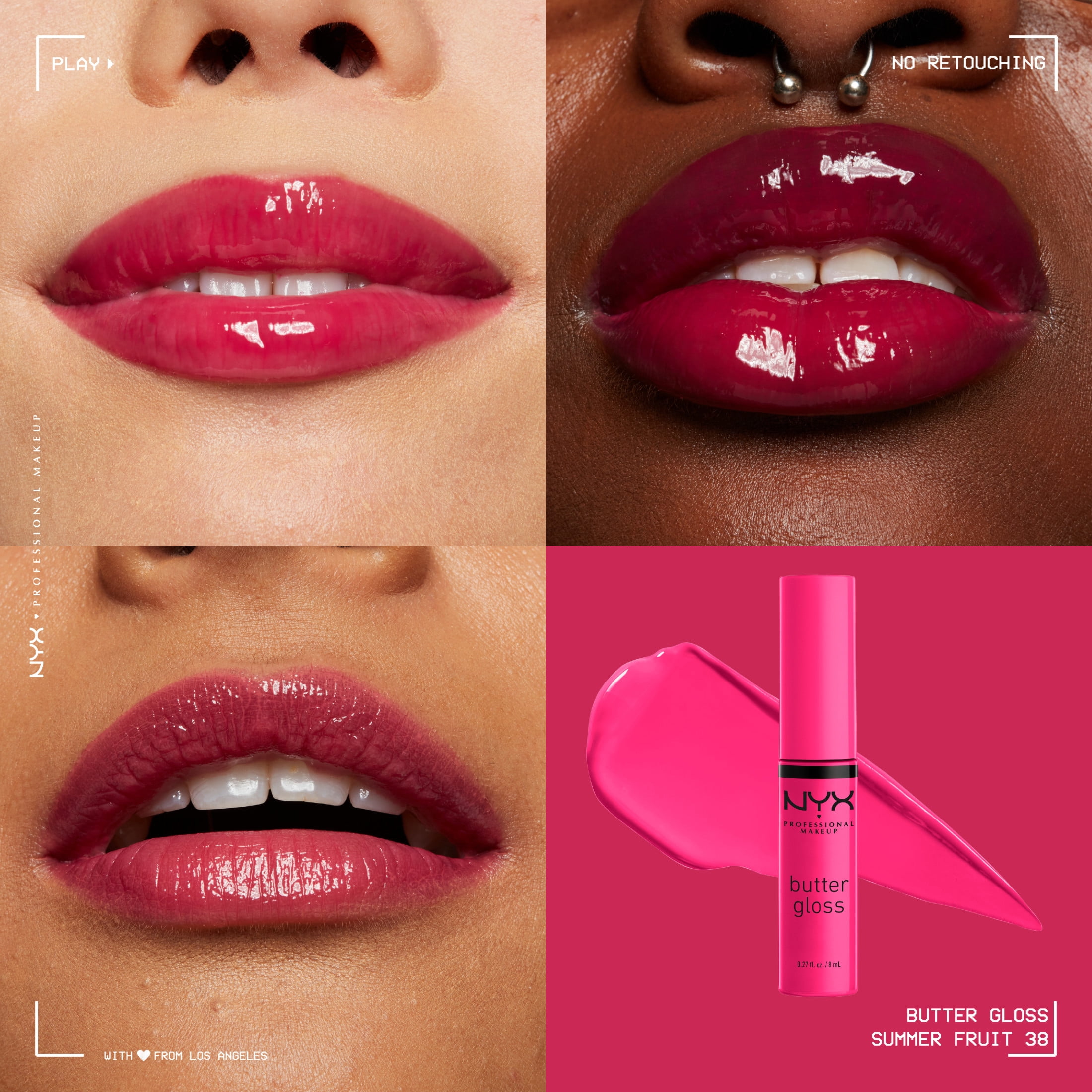 (2 pack) NYX Professional Makeup Butter Gloss, Non-Sticky Lip Gloss, Summer Fruit, 0.27 Oz
