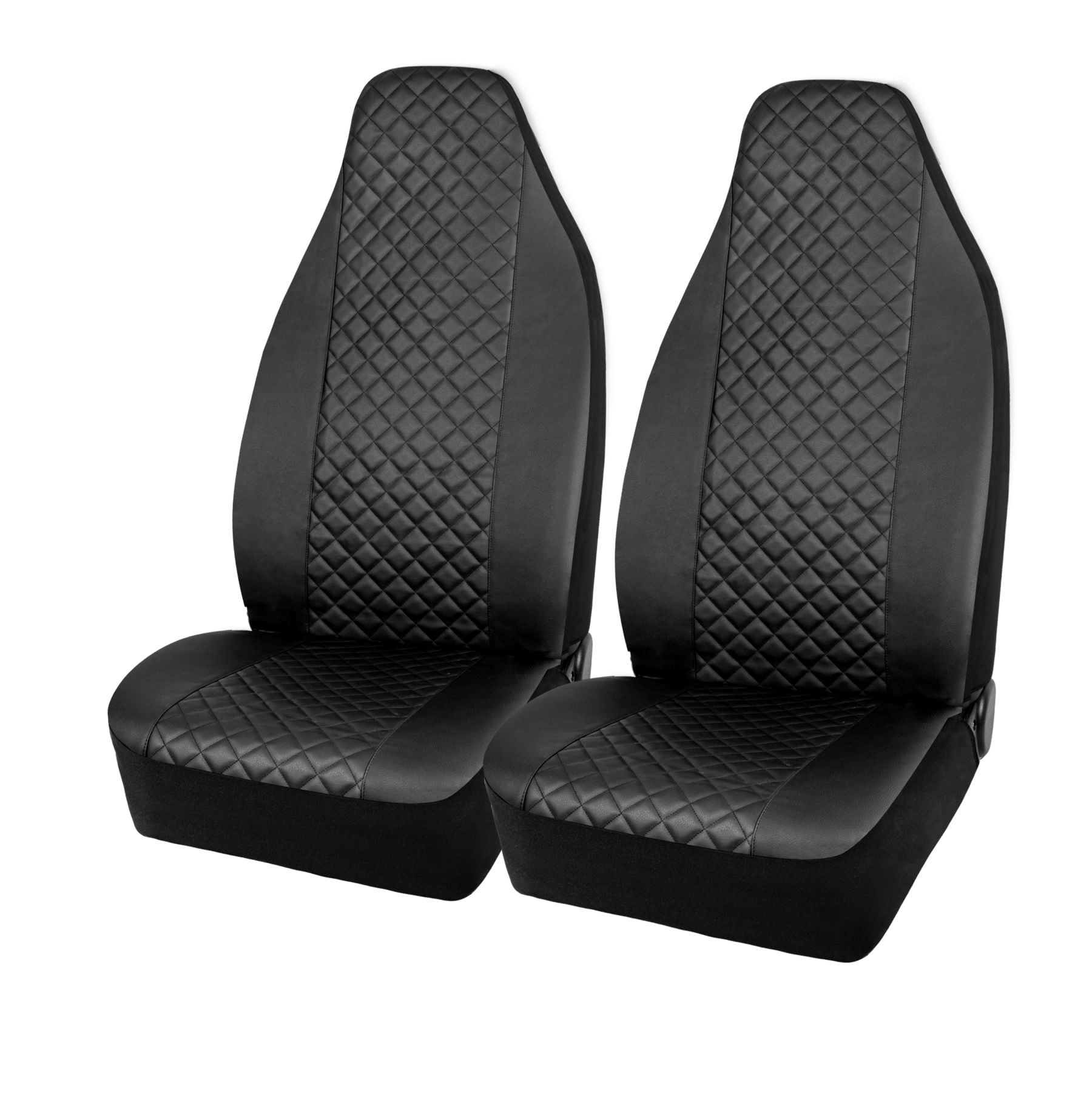 Auto Drive 2Piece High Back Car Seat Covers PU Leather Quilted Black - Universal Fit, SC0985