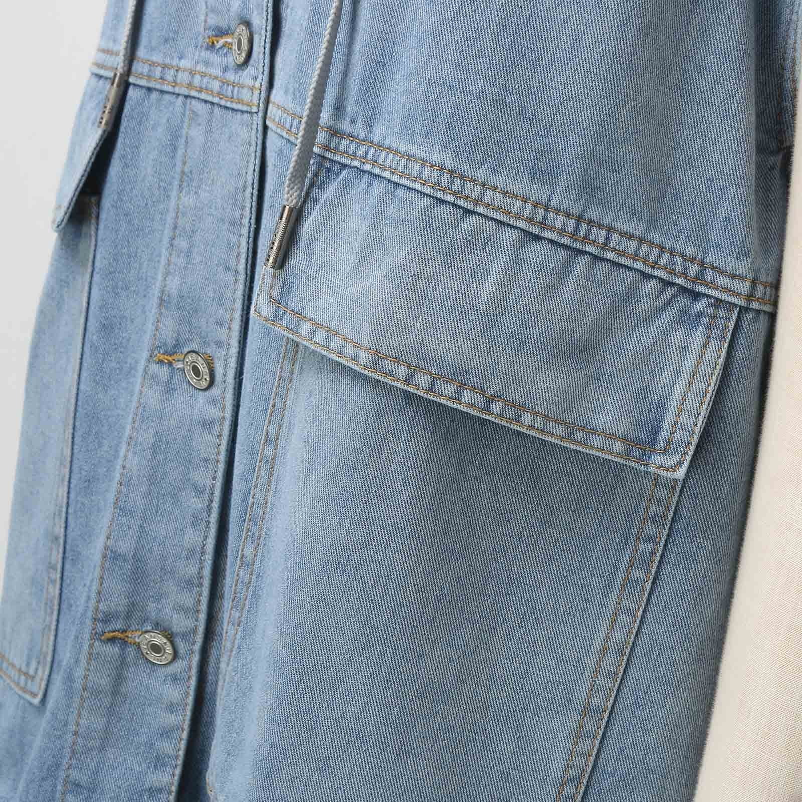 Women Lapel Loose Blouse Fashion Loose Denim Waist Coat Sleeveless Vest Button Hooded Detachable Coat Running Vest Half Jackets for Women Holiday Vests for Women down Vests Women plus Size Winter