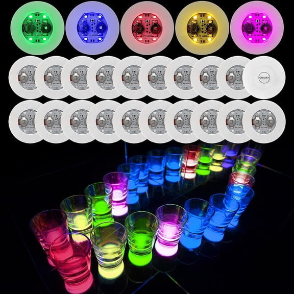 25 Pack LED Coaster for Drinks White Light Up for Bottles, Glasses, Party Decor