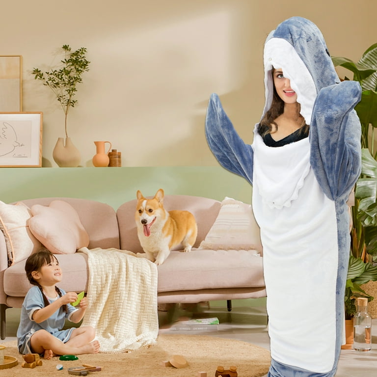 Shark Blanket Adult, Wearable Shark Blanket Super Soft Cozy Flannel Hoodie,  Shark Blanket Hoodie Sleeping Bag Shark Onesie Blanket for Adults Kids