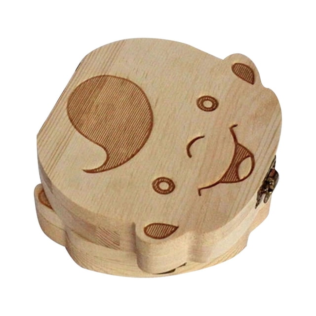Graflsoa Wooden Baby Tooth Keepsake Box for Boys and Girls - Infant Hair & Teeth Storage Case - Multilingual Version (English/Spanish/Russian/French) - Compact Design 13x13x3.5cm