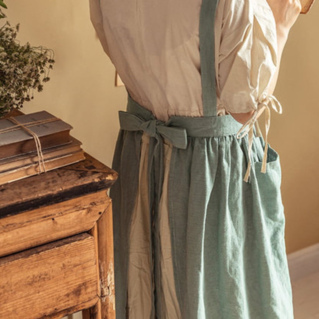 Yokua Ruffle Baking Apron Pinafore Dress Adjustable Maid Costume Apron with Pockets