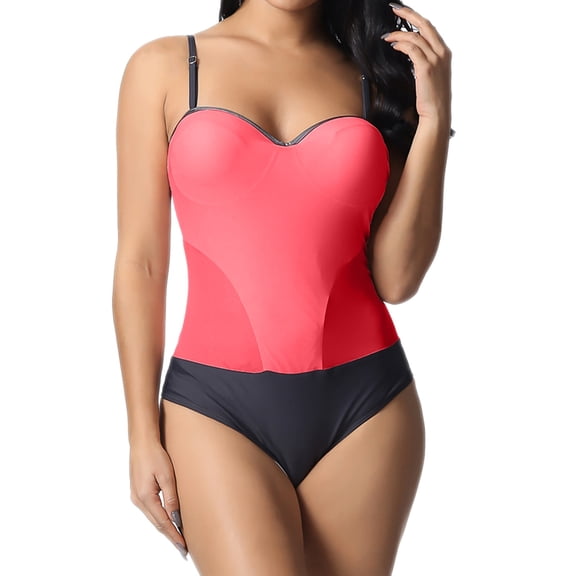 Sngxgn Women Swimsuits Printing Notched V Neck(Red,M)