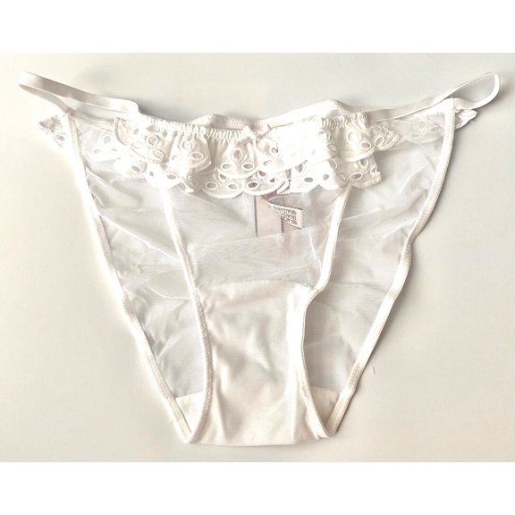 Victoria's Secret Dream Angels String Bikini Panty White Mesh Ruffle Lace Size Medium NWT
