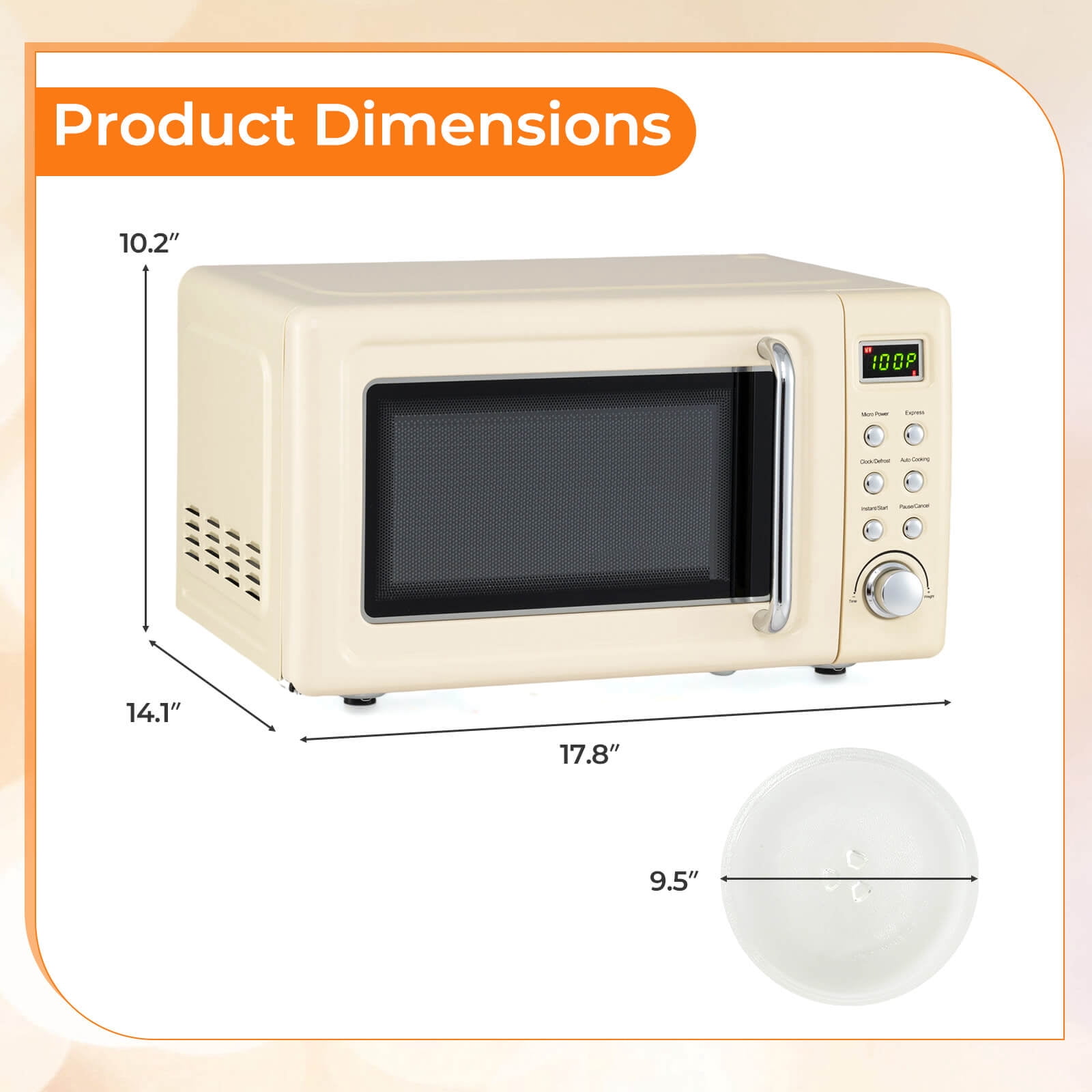 Costway 0.7 Cu.ft Retro Countertop Microwave Oven 700W LED Display Glass Turntable Off-White