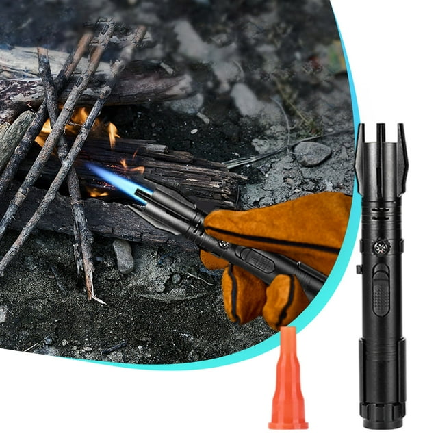 Encendedor de barbacoa para acampar al aire libre, encendedor de gas a prueba de viento, antorcha recargable, construcción de acero inoxidable, para senderismo, parrilladas y amantes de la
