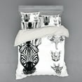 thumbnail image 1 of Ambesonne Animal Bedding Set 4 Pcs, Savannah Wildlife Sketch, Queen, White and Black, 1 of 3