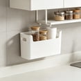 thumbnail image 4 of No Drill Cabinet Door Storage Bin,10X3X3.7" Adhesive Kitchen Organizer, Under Cabinet Lid Holder, Hanging Pantry Storage Basket, Wall Mount Container Rack, Wall Storage Caddy, Punch Free Hanging Bin, 4 of 6