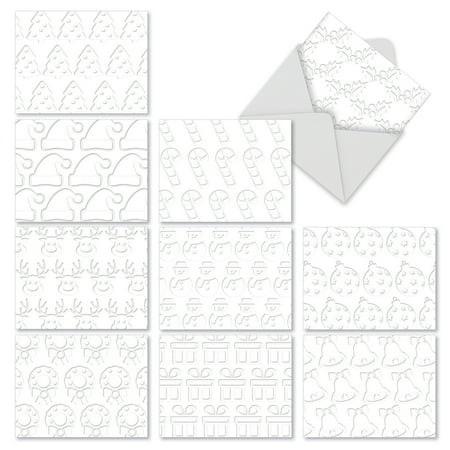 M2260 CHRISTMAS CUTOUTS' 10 Assorted Merry Christmas Greeting Cards Featuring White-On-White Christmas Icons with Envelopes by The Best Card (Best Windows Icon Packs)