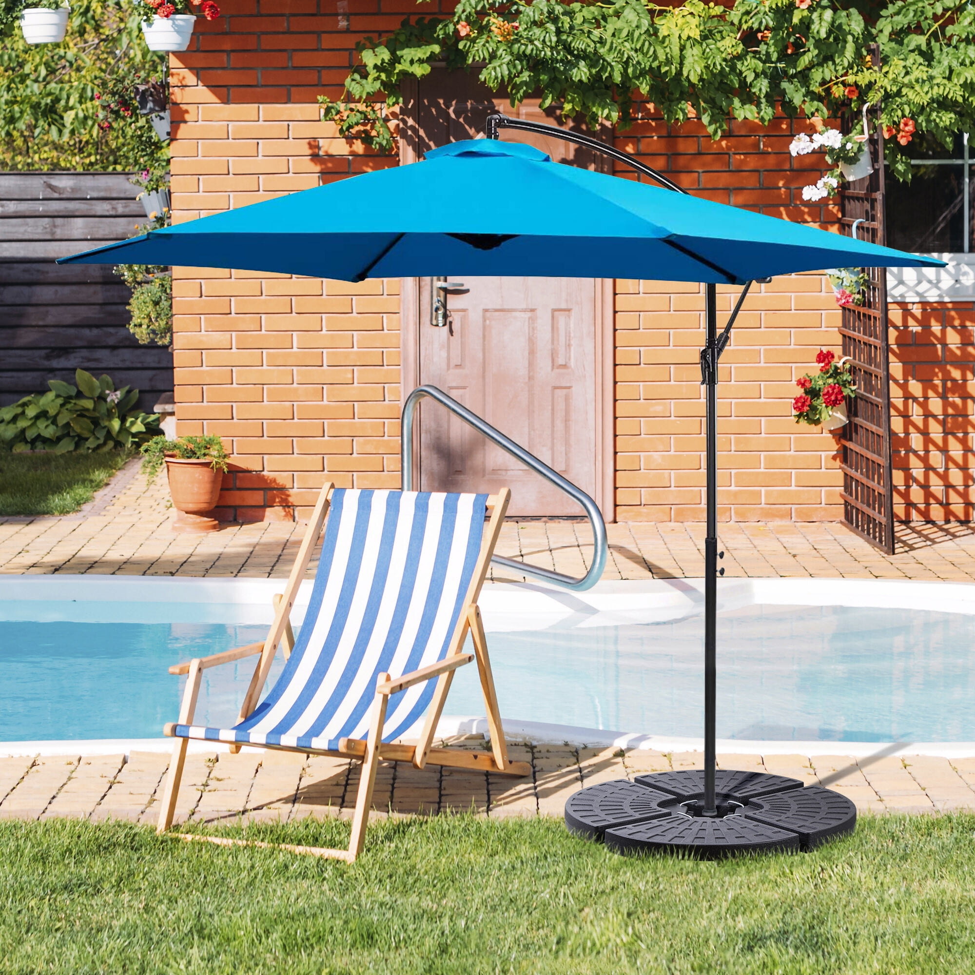 ZENY 4-Piece Heavy Duty Offset Outdoor Patio Umbrella Base Sand w/Carry Handles Easy-Fill Spouts for Water or Sand, Black