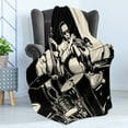 thumbnail image 4 of Jazz Music Soft Flannel Fleece Throw Blanket, Nostalgic Theme Band with Double Bass Trumpet Piano and Drums, Cozy Plush for Indoor and Outdoor Use, 50" x 70", Charcoal Grey Champagne, by Ambesonne, 4 of 5