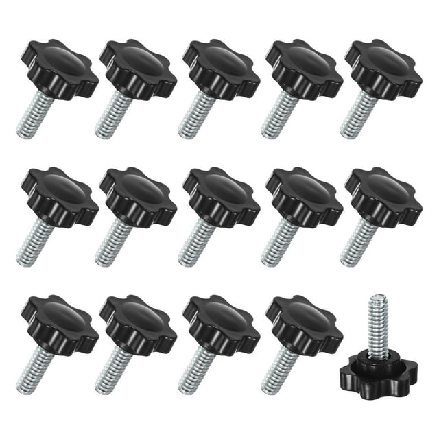 Uxcell 15-Pack Perillas de Sujeción en Estrella, Tornillos de Apriete Manual 1/4"x20mm Mango de 25mm