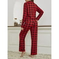 thumbnail image 3 of Wrrkayly Women Pajamas Lounge Set Plaid Turn-Down Collar Tops and Pants, 3 of 6
