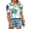 thumbnail image 3 of Nlife Women Puff Sleeve Floral Hawaiian Shirt V Neck Casual Tropical T-Shirt, 3 of 7