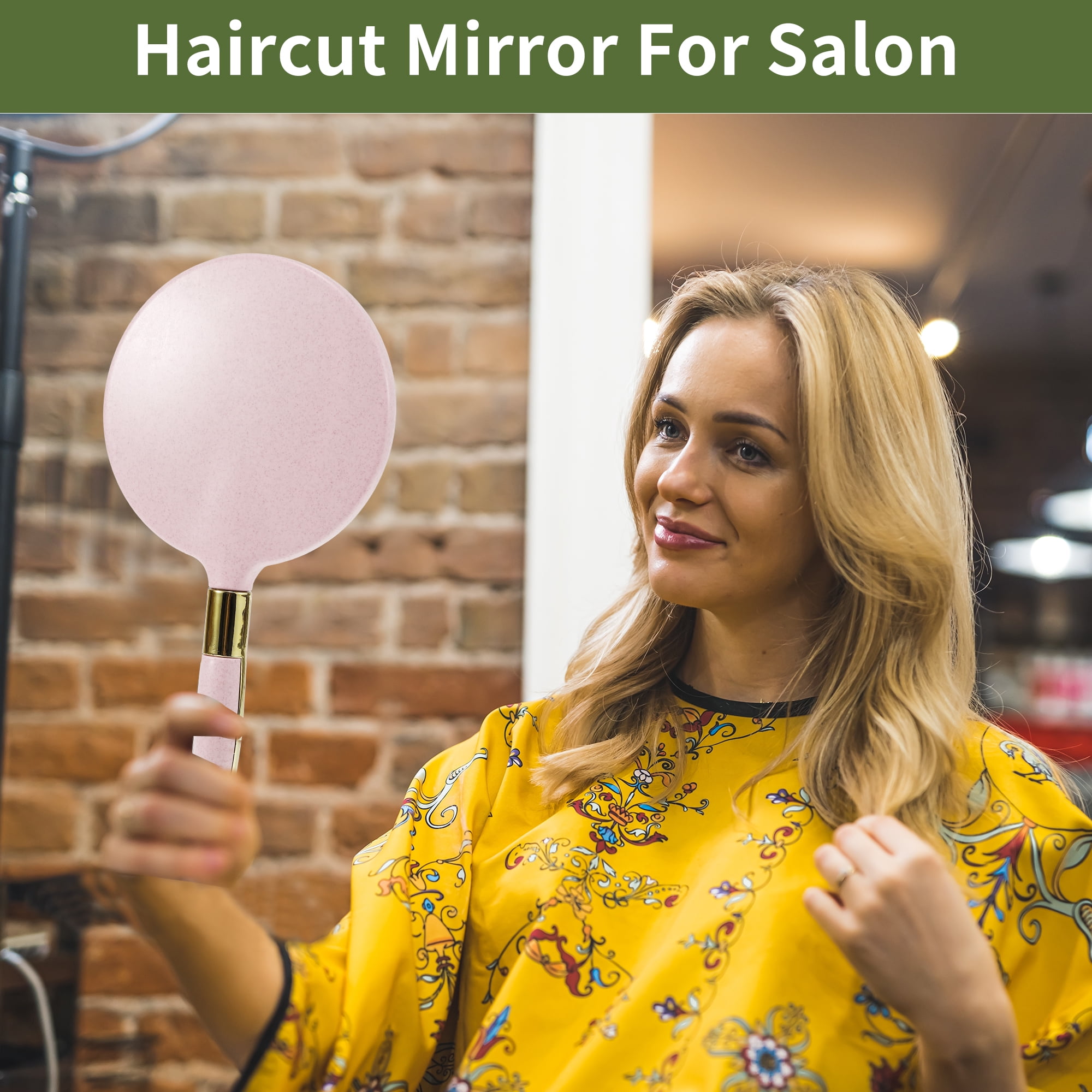 Unique Bargains Round Hand Mirror for Women Pink