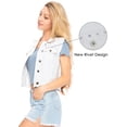 thumbnail image 3 of Women's Distressed Jean Denim Button Up Pocket Slim Sleeveless Short Vest,Off-White,Small, 3 of 5