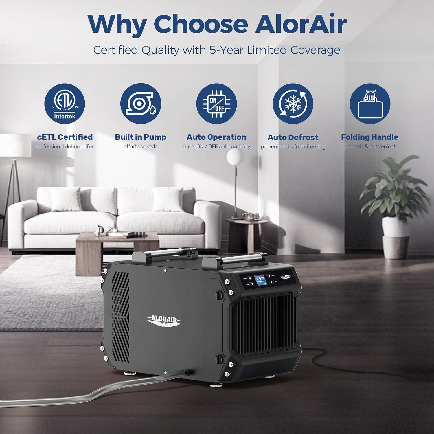 ALORAIR 145 Pint Crawl Spaces Dehumidifier with Pump and Drain Hose,  Auto Defrost for Crawlspaces, Commercial, Basements, and Large Rooms up to 1800 Sq.Ft