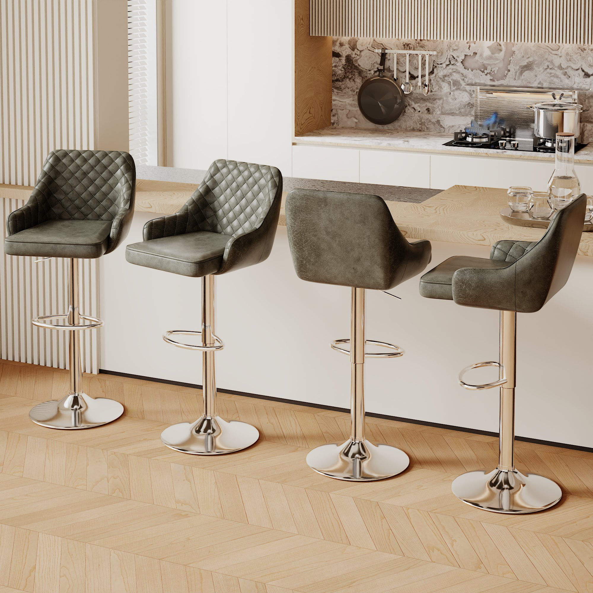 Vecelo Adjustable Counter Height Swivel Barstools, Back and Armrest, Dark Gray (Set of 4)