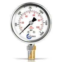 CARBO Instruments 2 1-2" Pressure Gauge, Stainless Steel Case, Chrome Plated Brass Connection, Lqiuid Filled, 0-1500 psi/kPa, Lower Mount 1/4" NPT