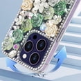 thumbnail image 5 of Compatible with iPhone 14 Pro Max Bling Case Luxury Glitter Rhinestone Diamond Crystal Sparkle Rose Flower Pearl Floral Soft Bumper Protective Case Cover for Women Girls Green, 5 of 12