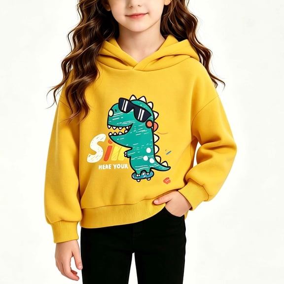 LEKWK Cute Hoodies for Girls Graphic Print Drop Shoulder Sweatshirt Long Sleeve Relaxed Fit Casual Daily Playwear Active Tops 1-8Y