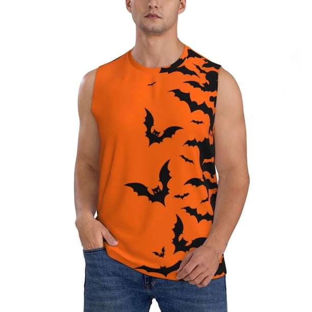 Balery Halloween Bats Camisetas sin mangas para hombre, absorbe la humedad y protege contra el mal olor.-Medium