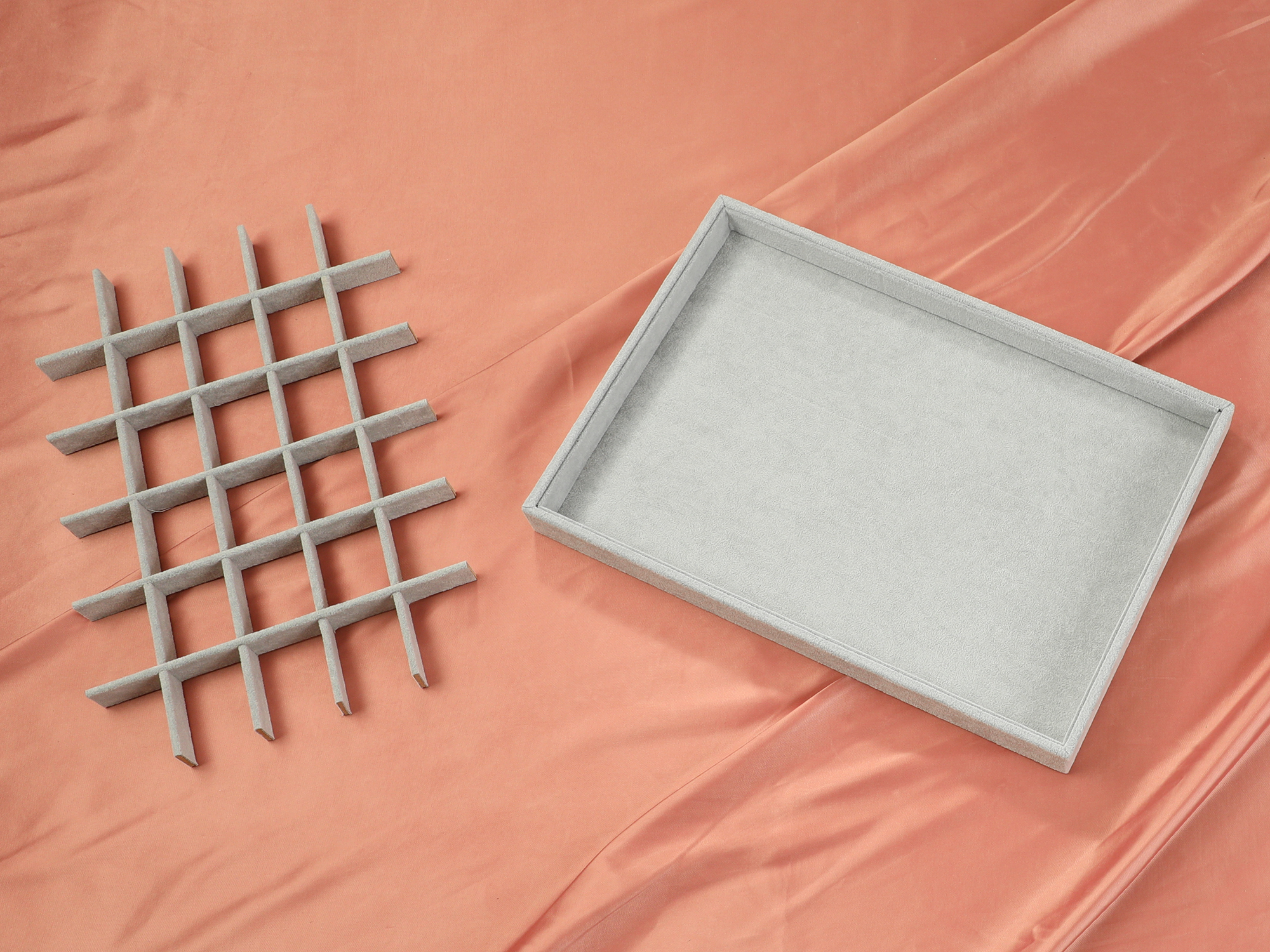 Unique Bargains Velvet Jewelry Organizer Trays with Removable Dividers Grey-30 Grid Tray