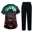 thumbnail image 3 of 2026 New Halloween Scrubs Set for Women, V-Neck Short Sleeve Top & Pants, Soft Breathable Medical Uniform with Pockets for Nurses & Caregivers, 01-Mint Green, XL, 3 of 5