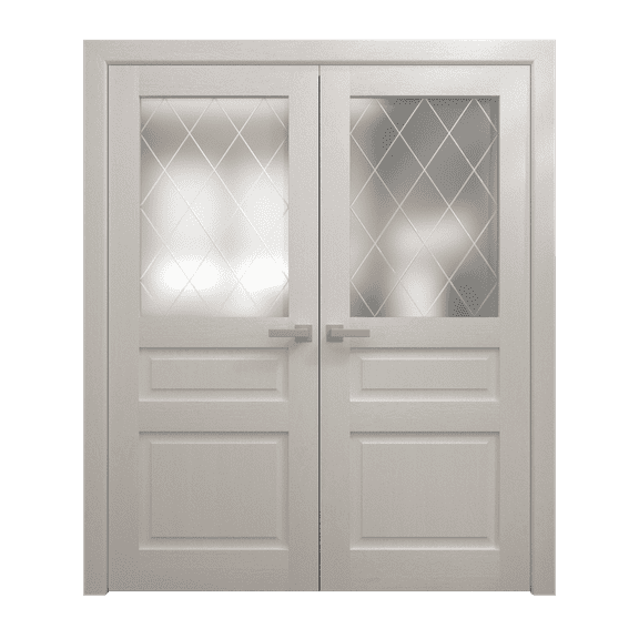 Interior Solid French Double Doors 36 x 80 inches | Ego 5011 Painted White Oak | Wood Interior Solid Panel Frame | Closet Bedroom Modern Doors