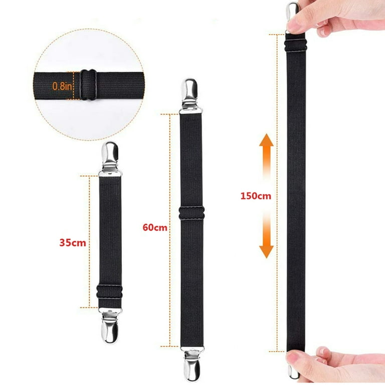 Adjustable Heavy Duty Bed Straps for Sheets Bed Sheet Grippers Holders and  Straps Clips Bed Sheets Fasteners Suspenders for Various Bed Sheets,  Mattress Covers, Sofa Cushion, Set of 4 