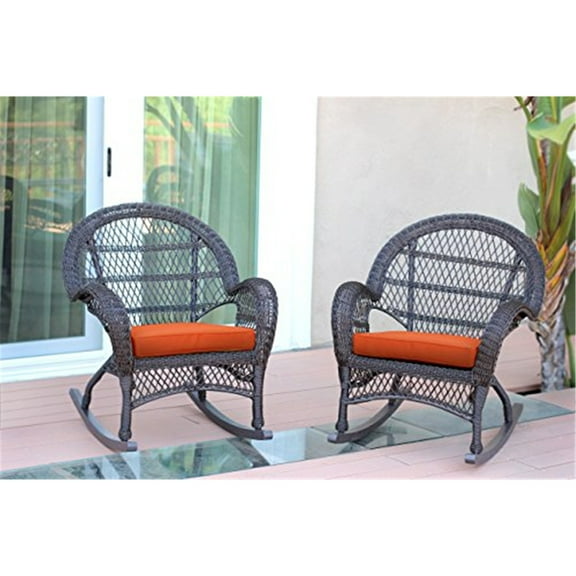 Medieval Rocker Chair Set of 2 - Outdoor Patio Furniture - Cozy Resin Wicker Seating - Stylish Espresso Finish
