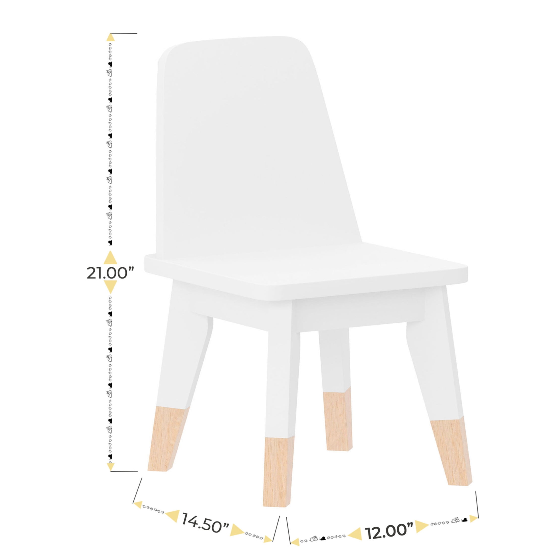 Buzz & Bloom Kids 4-Piece Wood Table, 2 Chairs, and Bench Seating Set with Rounded Corners, White/Natural