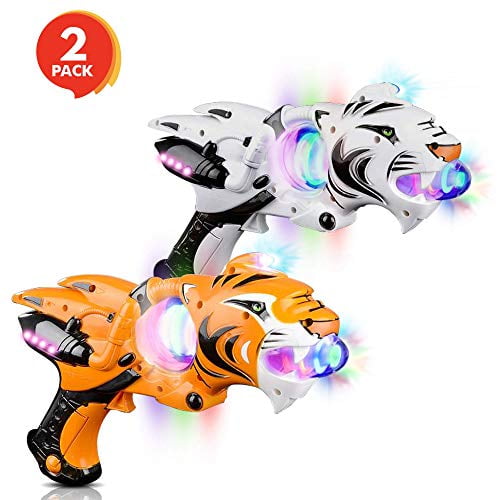 ArtCreativity Light Up Spinner Tiger Blaster (Set of 2), Spinning LED and  Cool Sound Effects, ? Toy Guns for Kids, Batter 