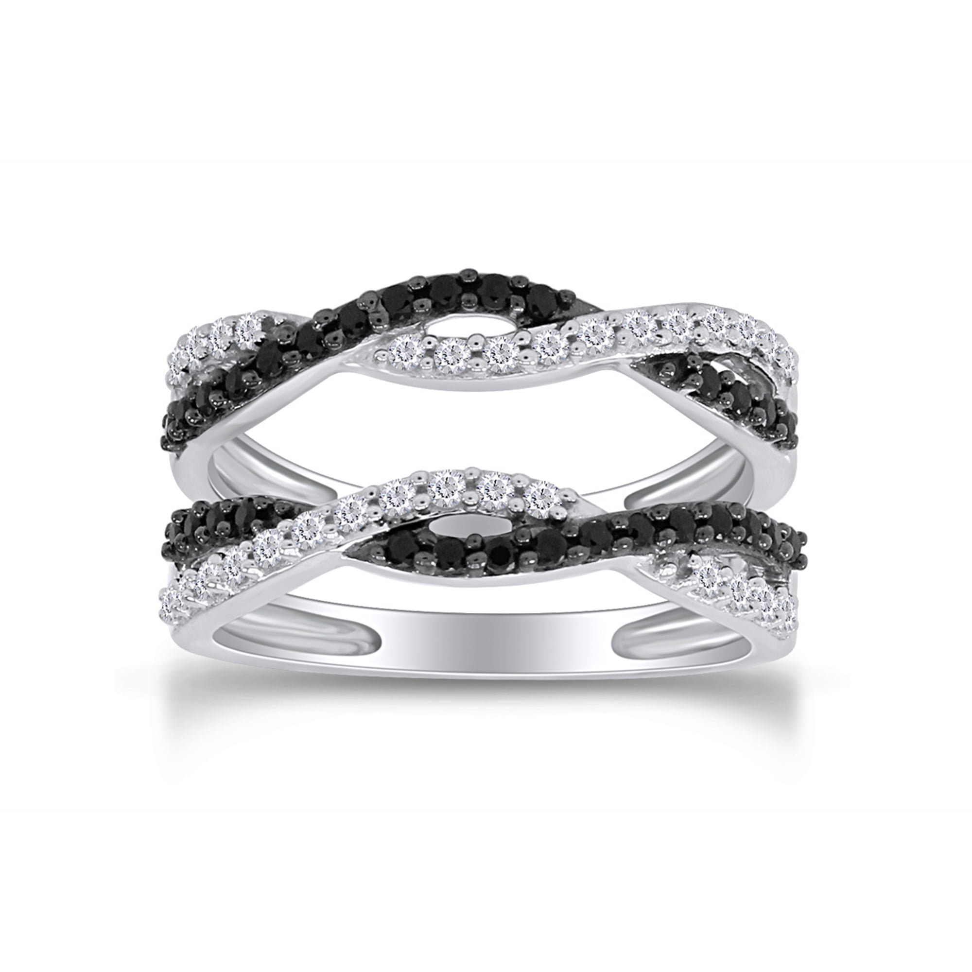 14K White Gold Over Alloy 0.50 ct Round-cut Black CZ Diamond Ring Enhancer Solitaire Ring Guard