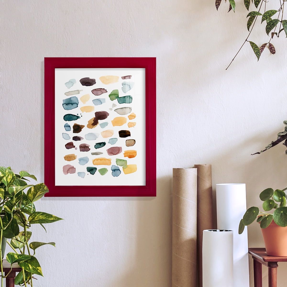 Shattered Segments II - Framed Print w/glass - Cherry Red